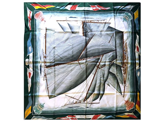 Foulard Hermès Downwind in seta verde - vista 20