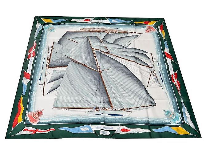 Foulard Hermès Downwind in seta verde - vista 4