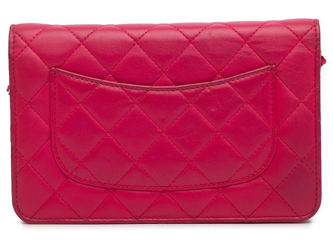 Wallet On Chain Portafoglio classico in pelle di agnello rosa Chanel con catena - vista 4
