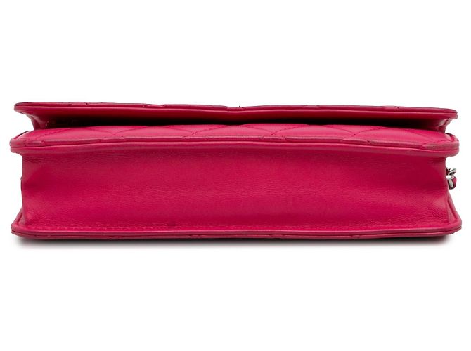 Wallet On Chain Portafoglio classico in pelle di agnello rosa Chanel con catena - vista 5