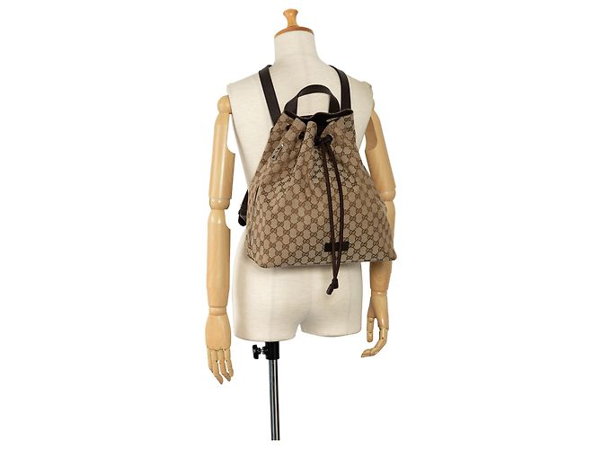Gucci Brown GG Canvas Drawstring Backpack Beige - view 9