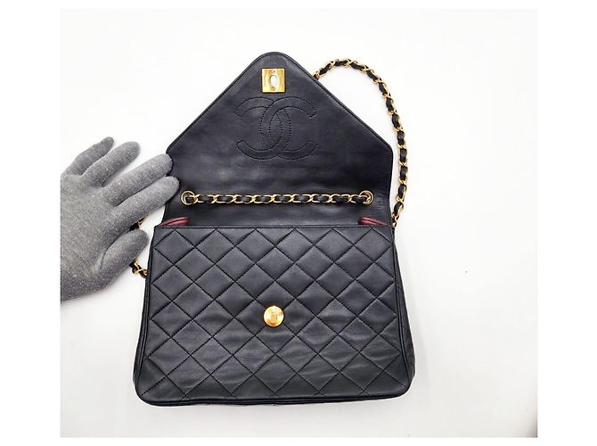 Bolsa Clássica Chanel Timeless Envelope Single Flap com 24K de Ouro. Preto - vista 15