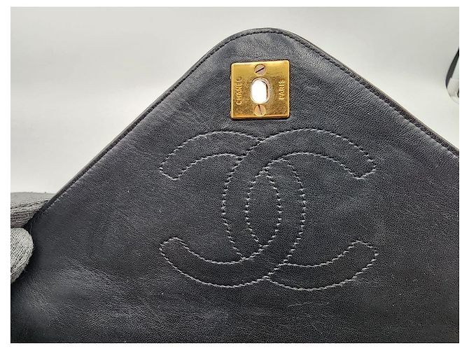 Bolsa Clássica Chanel Timeless Envelope Single Flap com 24K de Ouro. Preto - vista 16