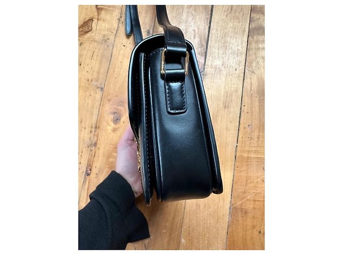 Borsa Céline Teen Triomphe Nera Bianca Pelle e Tela Nero Bianco D'oro - vista 3