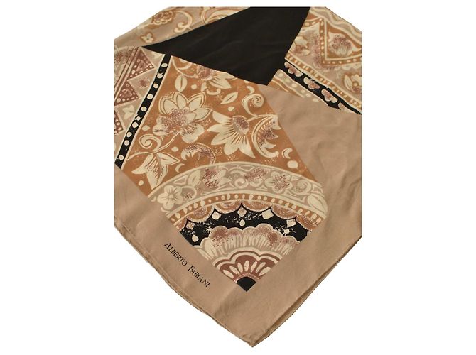Autre Marque Foulard carré en soie Alberto Fabiani motif floral beige et noir Multicolore - Ansicht 3