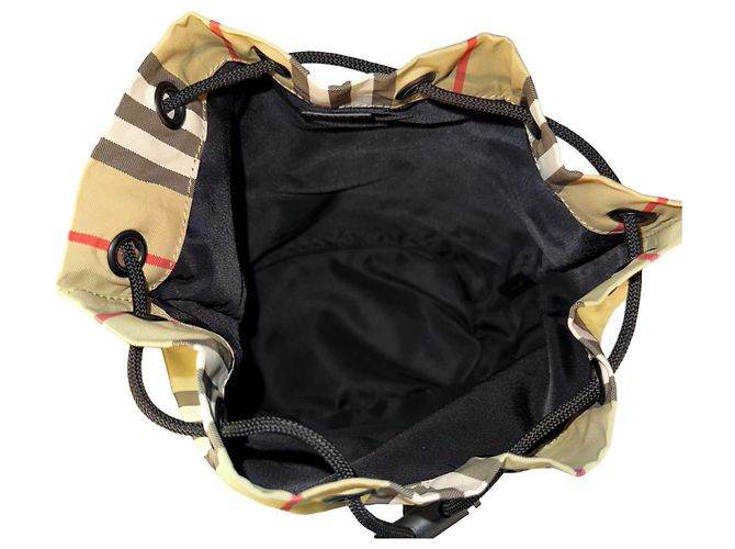 Borsa a tracolla Burberry in tela nero e beige - vista 5