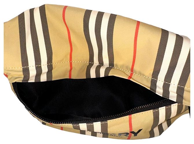 Borsa a tracolla Burberry in tela nero e beige - vista 6