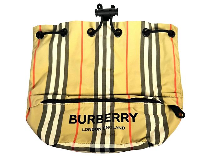 Borsa a tracolla Burberry in tela nero e beige - vista 7