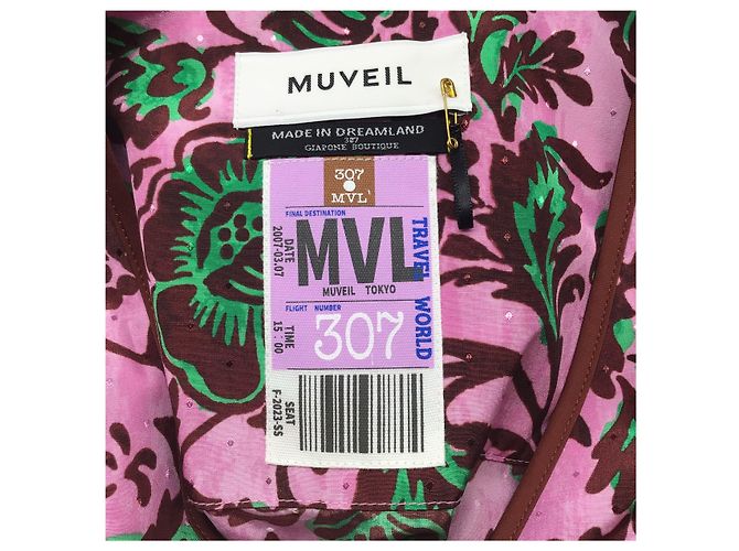 Muveil Muñeco Rosa / verde / Vestido midi con estampado de sellos burdeos Multicolor - vista 4