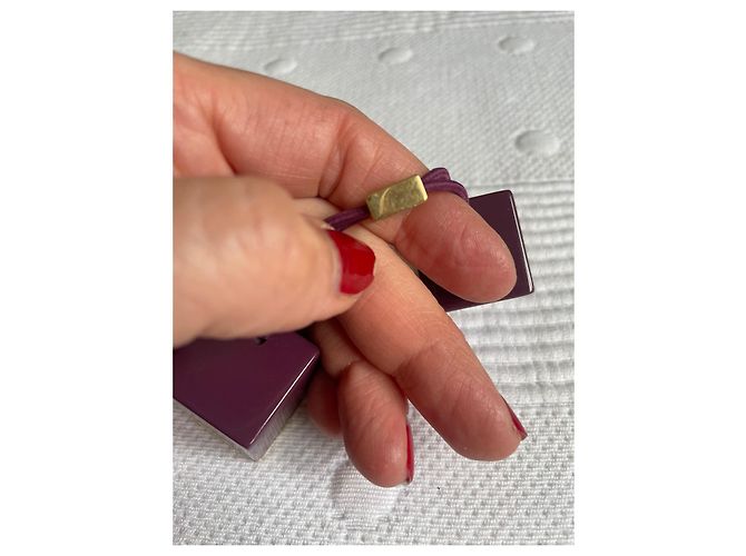 Louis Vuitton Logo Cube Elastic Hair Band Purple Gold Gold hardware - view 4