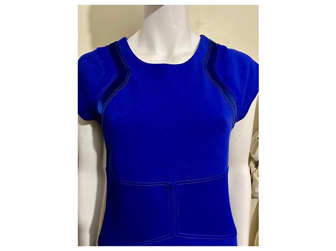 Diane Von Furstenberg Vestido de lana DvF Lira con paneles de satén. Azul - vista 2