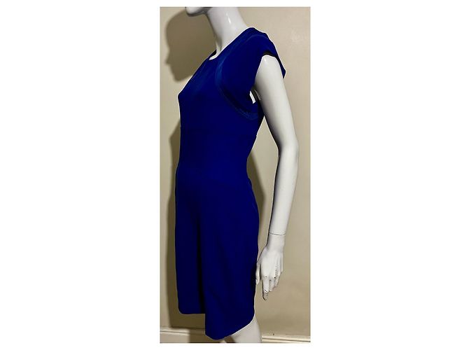 Diane Von Furstenberg Vestido de lana DvF Lira con paneles de satén. Azul - vista 3