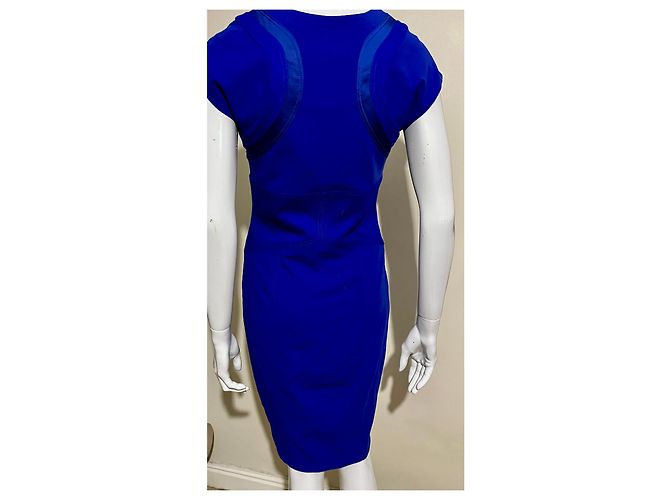 Diane Von Furstenberg Vestido de lana DvF Lira con paneles de satén. Azul - vista 4