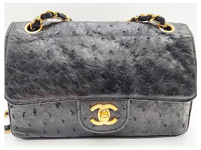 Timeless Borsa classica senza tempo con patta in struzzo Chanel Nero - vista 3