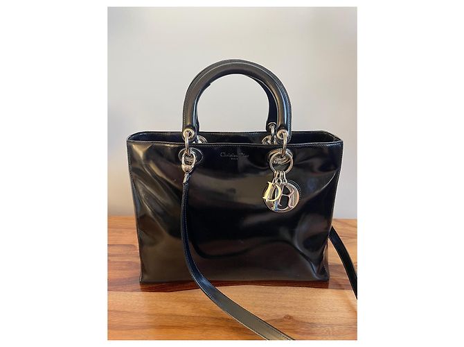 Dior Lady Dior Borsa in pelle vernice nera Nero - vista 2