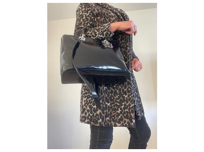 Dior Lady Dior Borsa in pelle vernice nera Nero - vista 3