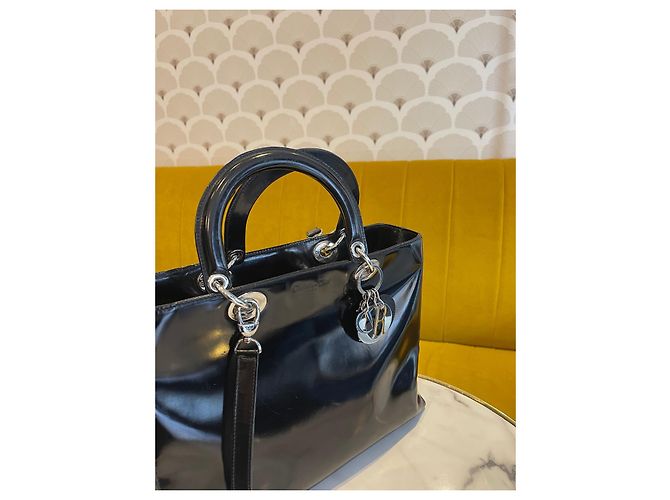 Dior Lady Dior Borsa in pelle vernice nera Nero - vista 4
