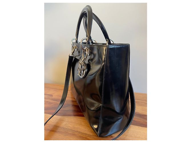 Dior Lady Dior Borsa in pelle vernice nera Nero - vista 6