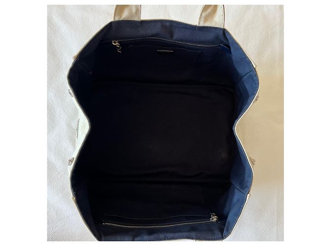 Borsa Tote Prada Canapa Blu Beige in Tela - vista 11