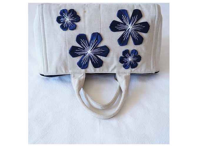 Borsa Tote Prada Canapa Blu Beige in Tela - vista 14