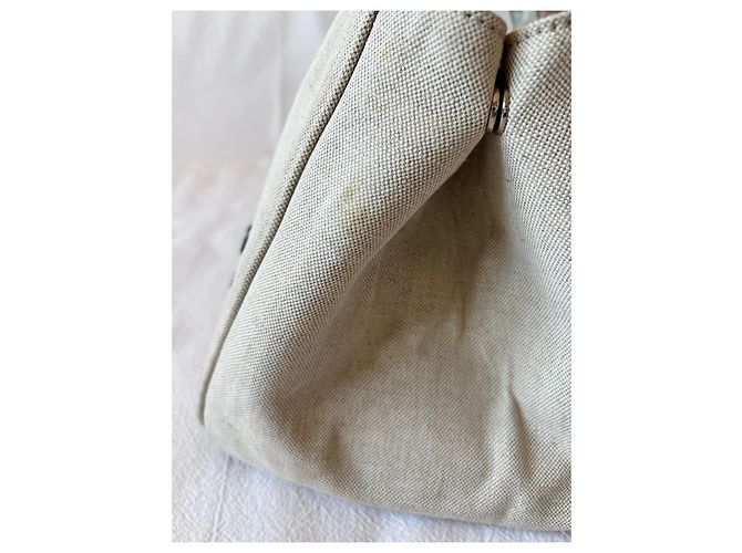 Borsa Tote Prada Canapa Blu Beige in Tela - vista 16