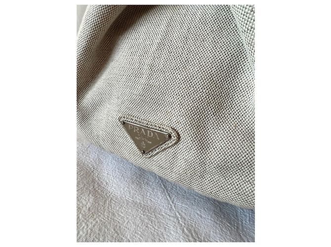 Borsa Tote Prada Canapa Blu Beige in Tela - vista 19