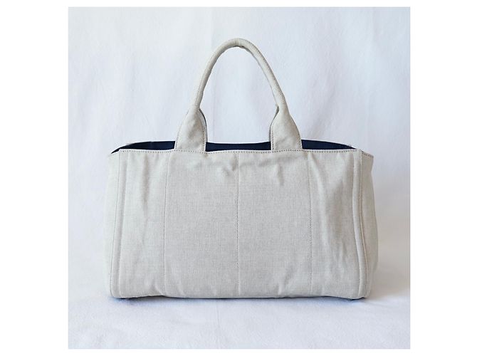 Borsa Tote Prada Canapa Blu Beige in Tela - vista 3