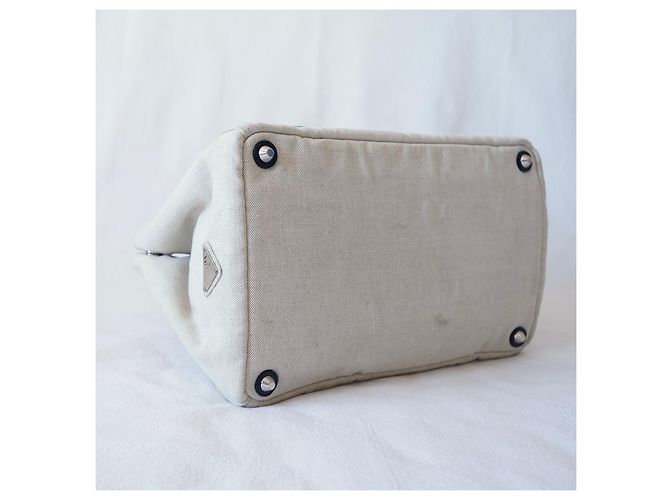 Borsa Tote Prada Canapa Blu Beige in Tela - vista 5