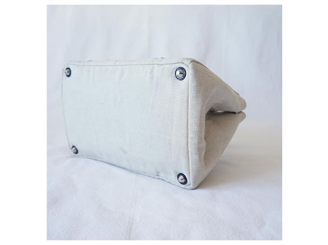 Borsa Tote Prada Canapa Blu Beige in Tela - vista 6