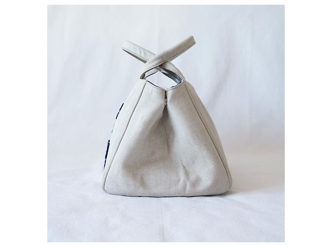 Borsa Tote Prada Canapa Blu Beige in Tela - vista 7