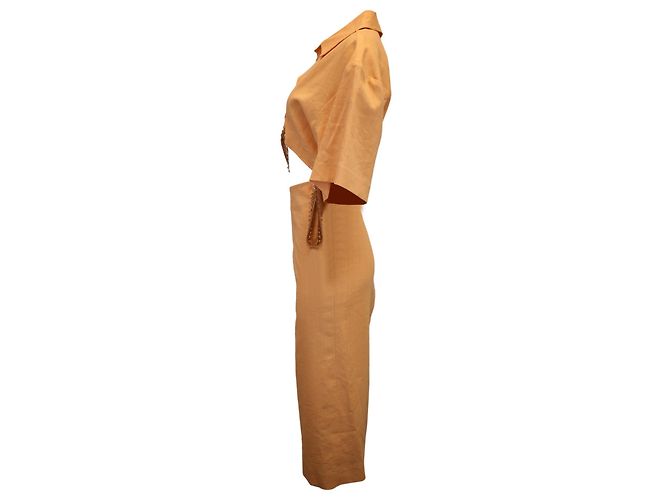 Autre Marque Vestido camisa midi com miçangas Christopher Esber em viscose laranja - vista 3