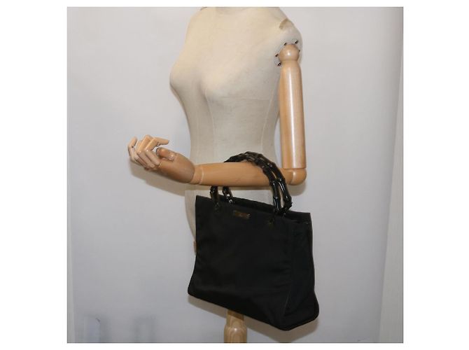 Bamboo GUCCI Borsa a mano in bambù Tela Nera 002 1016 Auth ep3520 Nero - vista 23