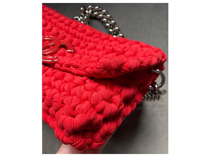 Borsa Chanel Fancy Crochet Corallo - vista 4