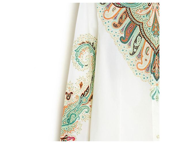 Etro FR40 Top Bianca Camicia in Popeline Verde US10 Bianco - vista 2