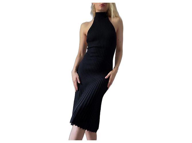 Vestido de punto negro con cuello halter Gianni Versace - vista 2