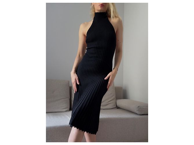 Vestido de punto negro con cuello halter Gianni Versace - vista 3