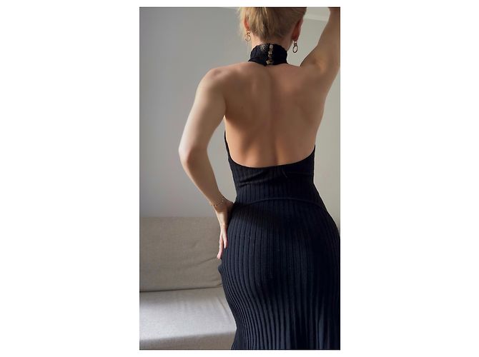 Vestido de punto negro con cuello halter Gianni Versace - vista 4