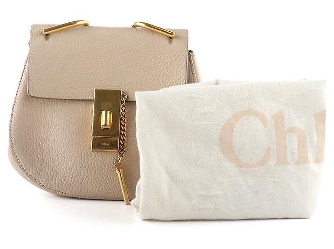 CHLOÉ - Borsa a spalla Drew in pelle grana beige - vista 10