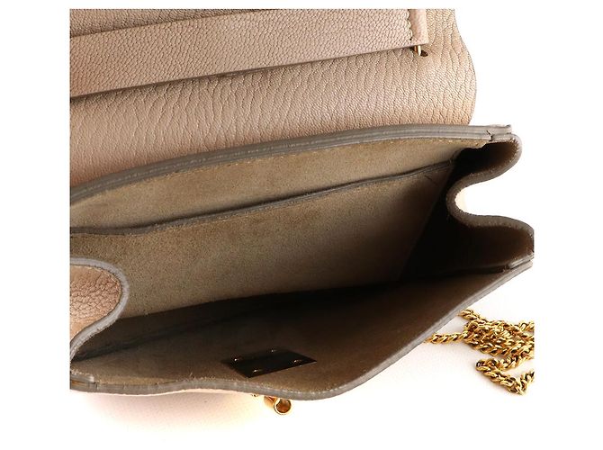CHLOÉ - Borsa a spalla Drew in pelle grana beige - vista 9