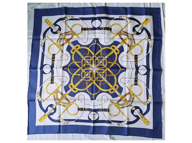 Hermès Seidentuch Sellier Eperon d'Or Marineblau - Ansicht 11