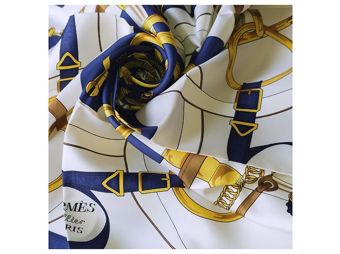 Hermès Seidentuch Sellier Eperon d'Or Marineblau - Ansicht 3