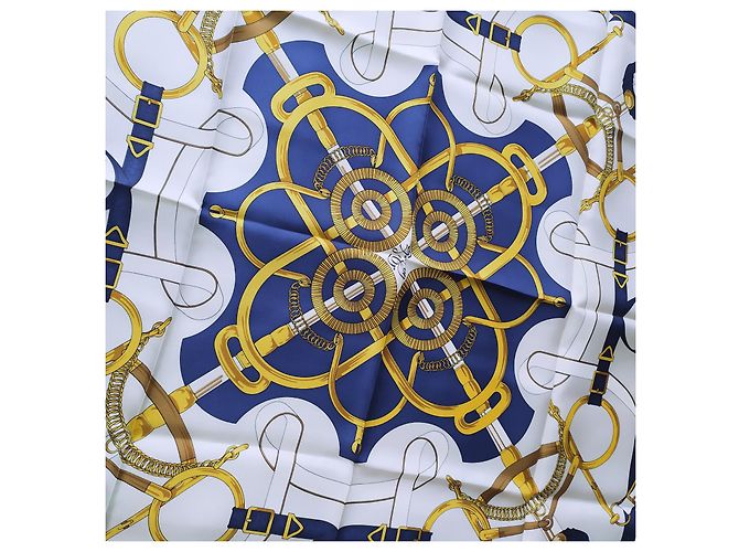 Hermès Seidentuch Sellier Eperon d'Or Marineblau - Ansicht 4
