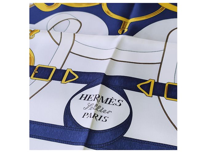 Hermès Seidentuch Sellier Eperon d'Or Marineblau - Ansicht 6