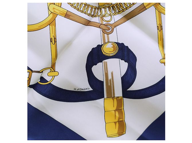Hermès Seidentuch Sellier Eperon d'Or Marineblau - Ansicht 7