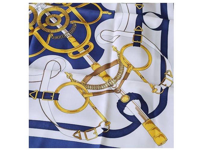Hermès Seidentuch Sellier Eperon d'Or Marineblau - Ansicht 8