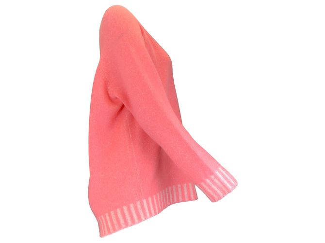 Lamberto Losani Flamingo Pink  / Weißer langärmliger Raglanpullover aus Kaschmirstrick - Ansicht 2