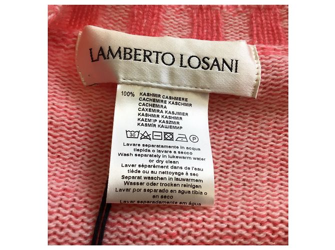 Lamberto Losani Flamingo Pink  / Weißer langärmliger Raglanpullover aus Kaschmirstrick - Ansicht 4