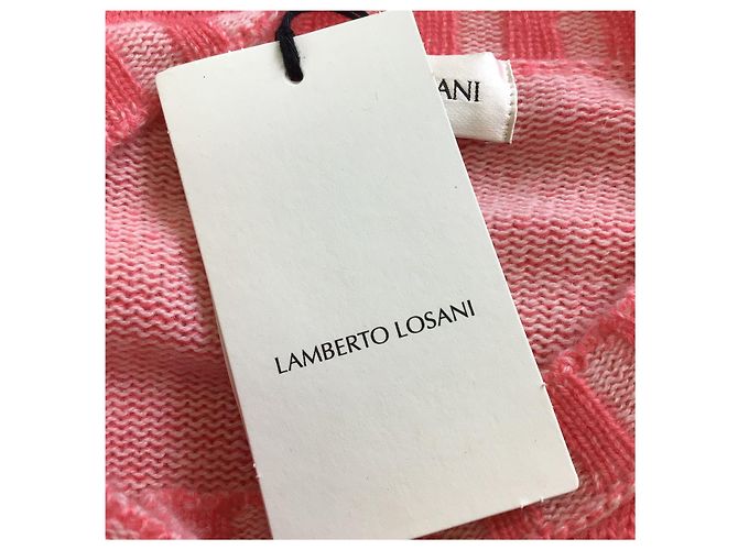 Lamberto Losani Flamingo Pink  / Weißer langärmliger Raglanpullover aus Kaschmirstrick - Ansicht 5