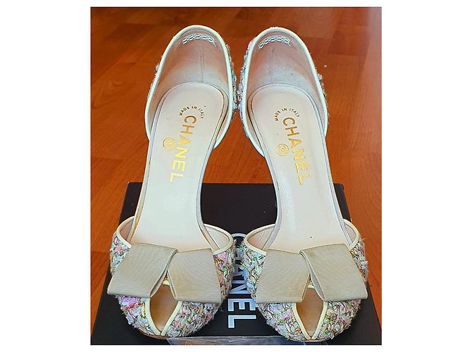Chanel Pumps Größe 36,5 mit Absatz Mehrfarben Beige Golden - Ansicht 13