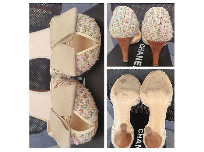 Chanel Pumps Größe 36,5 mit Absatz Mehrfarben Beige Golden - Ansicht 17